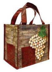 Laminated Non-Woven PP, 6  bottle wine tote with sewn-in  partitions.